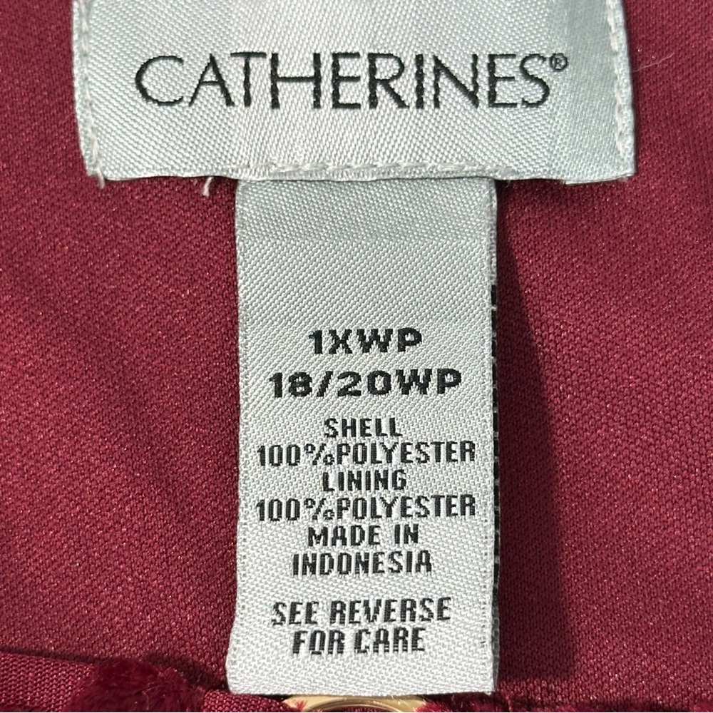 Catherines Red Moroon 3/4 Sleeve Burnout Crushed Velvet Tunic 1X/18-20 Holidays - Picture 5 of 13